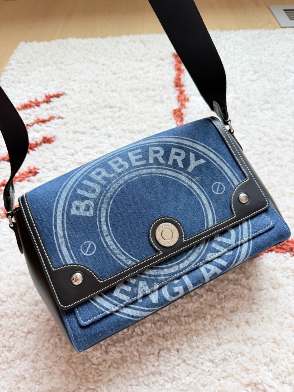 Burberry Denim Medium print Note Crossbody bag Blue NWT